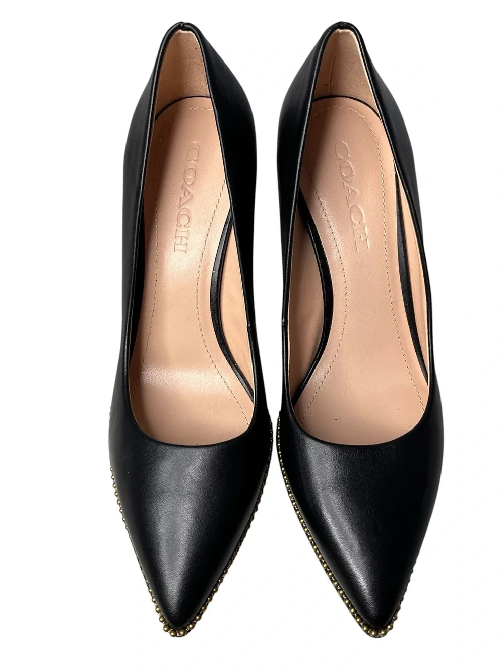 Coach Waverly Black Leather Gold-Tone Studded Stiletto Pumps Sz 7.5